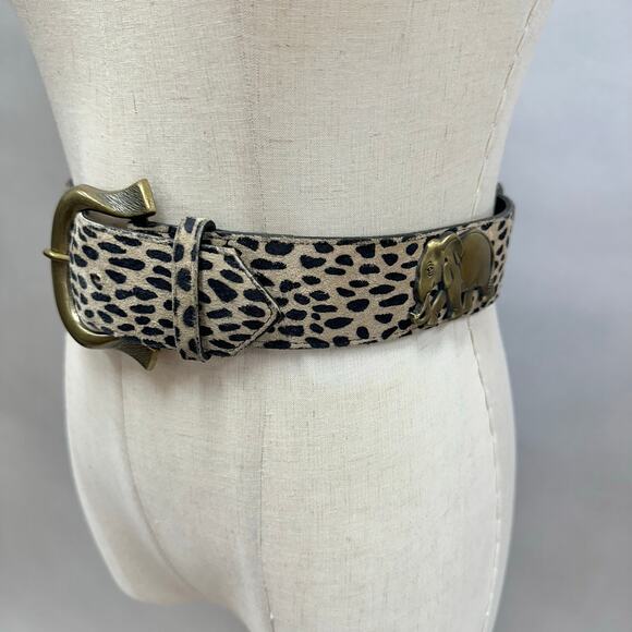 Vintage Made in USA Leopard Calf Hair Belt Brass Elephant Zebra Y2k Safari Small - Picture 4 of 16